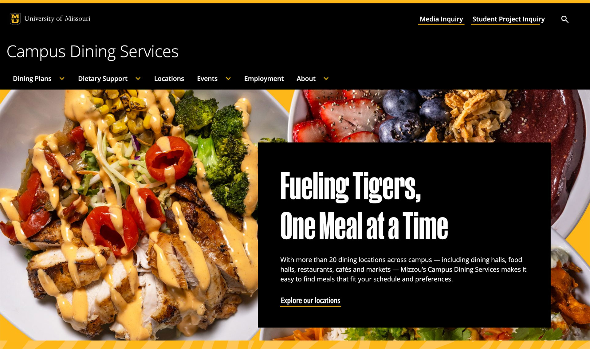 Screenshot of the Campus Dining Services homepage